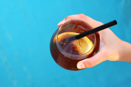 coffee ice coffee with cookies latte cappuccino beans heart girl with sweets Dubai UAE Arab coffee water pool sea view pool view with cafeの写真素材