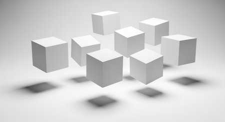 3d rendering of white cubes in white background, digitally generated imageの写真素材