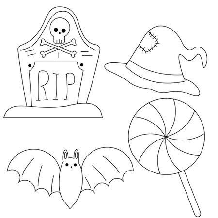 Cute Halloween design elements. Vector illustration. Coloring page.のイラスト素材