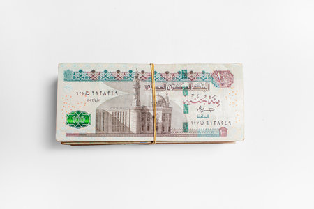 Egyptian money bundles of currency 100 pound isolated on white Background
