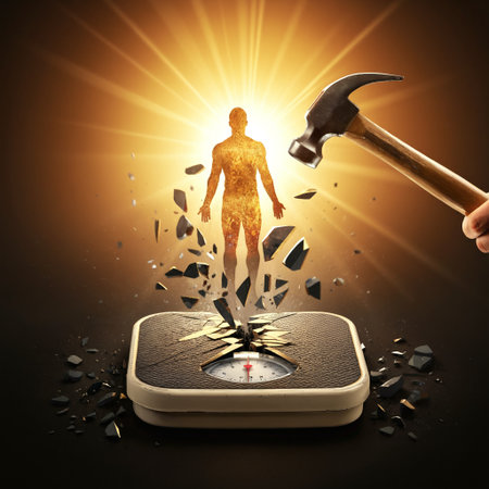 A conceptual illustration of a journey to healthy eating with whole foods like bread vegetables and grains on a road leading towards a finish line on a green backgroundの素材