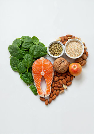 Heart shape made from healthy foods for cardiac wellnessの素材