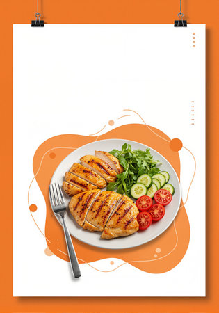 Restaurant poster mockup with healthy grilled chickenの素材