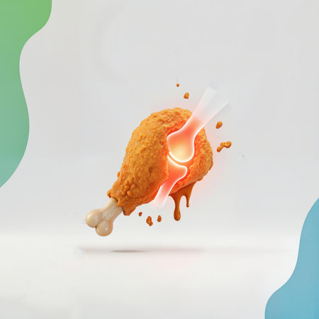 Concept of joint pain from unhealthy fried chickenの素材