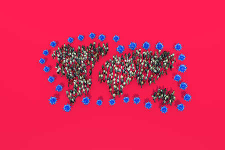coronavirus Ncov spreading concept, Group of people in form of world map 3d illustration