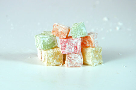 Turkish delight isolated on white background. selective focus. close up.の写真素材