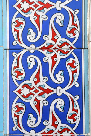 A detail from Fountain Ground. Tiles were made in the Rebuplic period at the end of the 21th century. Motifs specific to Turkish art. Sample motifs from Turkish tile art. Konya, Turkey.の写真素材