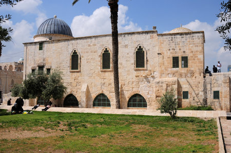 Mosque of Al-aqsa (Dome of the Rock) in Old Town. There are many historical buildings in the courtyard of Masjid Aksa Mosque. Jerusalem, Israel.のeditorial素材