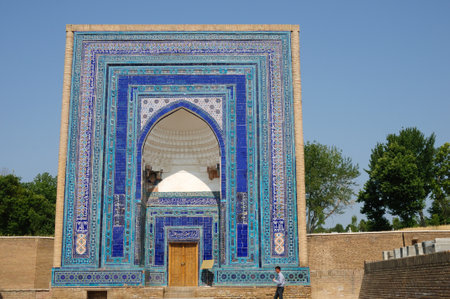 Shahi Zinde Complex in Samarkand. The complex was built on Efrasiyab Hill. There are religious places in the complex. Samarkand, Uzbekistan.のeditorial素材