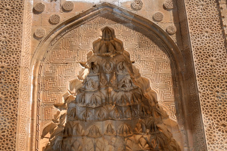 Agzikara Han Caravanserai Anatolian Seljuk period, was built between the years 1231-1239. Caravanserai was built by Hoca Mesut. The entrance part of the caravanserai. Aksaray, Turkey.のeditorial素材
