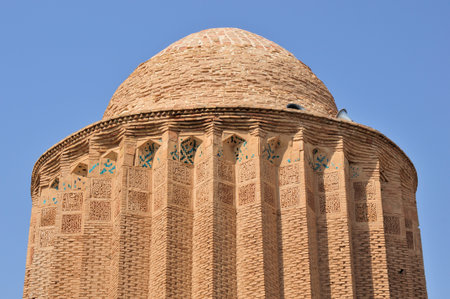 Bastam Tomb is located next to Beyazidi Bistami Mosque. The tomb was built during the IlhanlÄ± period. There are tile decorations on the upper part of the tomb.の写真素材