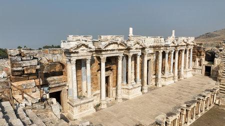 Hierapolis Ancient City is a city from the Phrygian period. A photo of the ancient city taken with a...