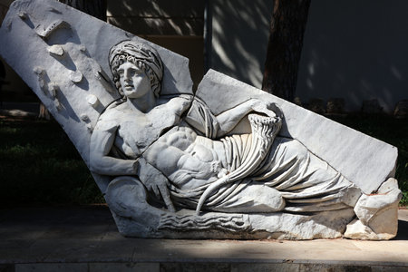 A relief from the Roman period exhibited in the Antalya Archaeological Museum.のeditorial素材