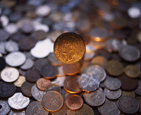 close up shoot of ancient golden coin の写真素材