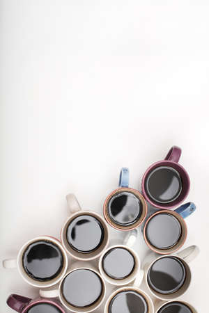 triangle shape of coffee mugs isolated on white background with copy space
