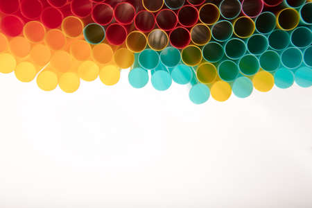 Top view of drinking straws, close up, macro, abstract texture background with copy space