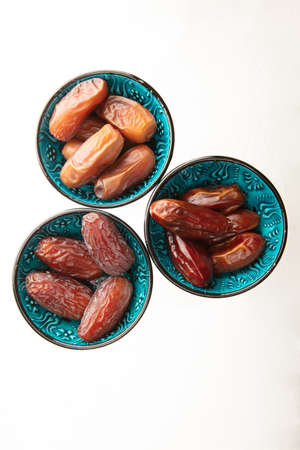 Three different kind of Dried dates (fruits of date palm), high angle  view, high quality image