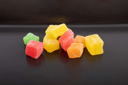 Turkish Delight (lokum)  close up high angle view sweetness, food, dessert, isolated on black...