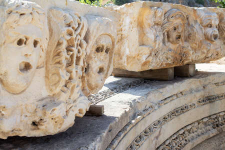 Theatrical mask of ancient town of Myra in the Lycia region of Anatolia , modern day Demre, Turkeyの写真素材