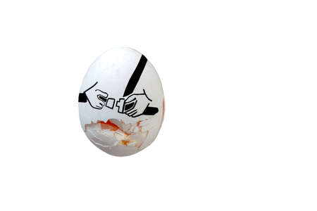 Raw chicken  egg with cracked shell fasting a hand drawn seat belt around its waist in a conceptual...
