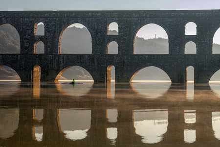 A view of the Pont du Gard in the early morning, Franceの写真素材