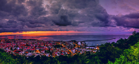 Panoramic view of the city of Lisbon at sunset, Portugalの写真素材