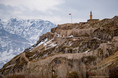 The fortress on the top of the rock in the Caucasus mountains.の写真素材