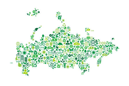 Russia map environmental protection green concept icons
