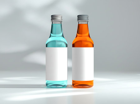 Colored Beverage Bottle Mockup Duo with Blank Labelsの素材