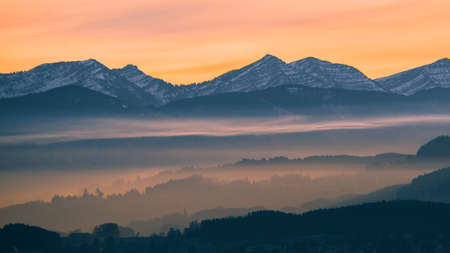 Evening red Mountain panorama Allg?u Alpsの写真素材
