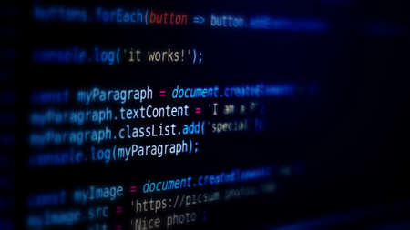 Dhaka,Bangladesh-February 26 , 2020 : Coding programming source code screen. Colorful abstract data...