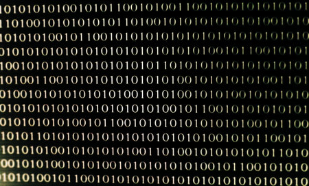 Developing programming binary code. Abstract Binary Software Programming Code Background. Random Parts of Program Code. Digital Data Technology Computing, Cyberspace Concept.の写真素材