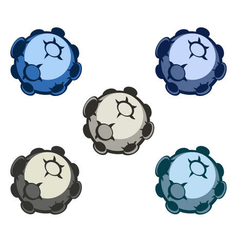 Illustration of cartoon asteroids in different colors for a gameのイラスト素材