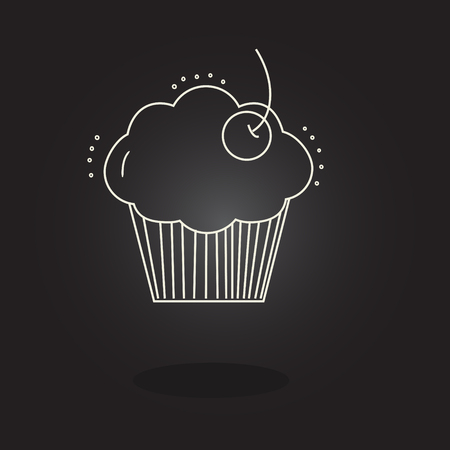 muffin with cherry on a black background iconのイラスト素材