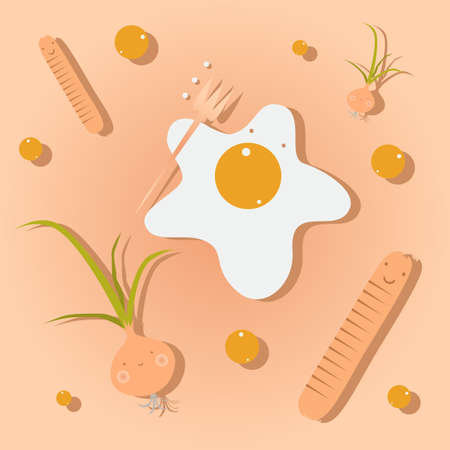 breakfast with eggs, onions and sausageのイラスト素材