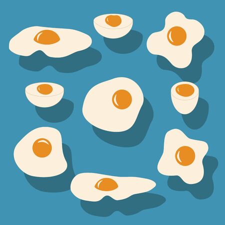 fried egg, boiled egg, different forms of eggsのイラスト素材