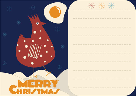 Christmas card with red rooster and eggのイラスト素材