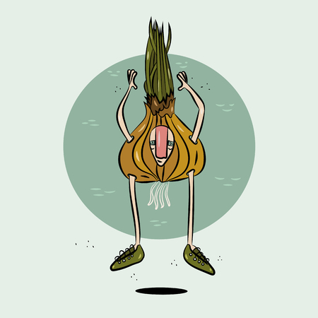 Green Onion Leek drawn in vector in the green roundのイラスト素材