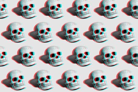 3D skull pattern with shadows on grey backgroundの写真素材