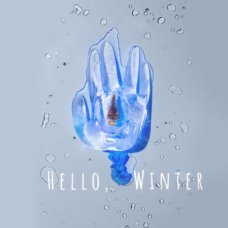 Christmas tree in ice medicine glove, new year 2021 conceptの写真素材