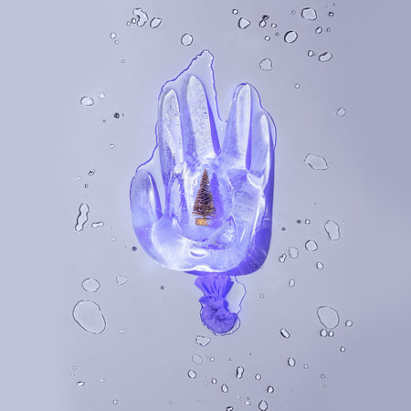 Christmas tree in ice medicine glove, new year 2021 conceptの写真素材