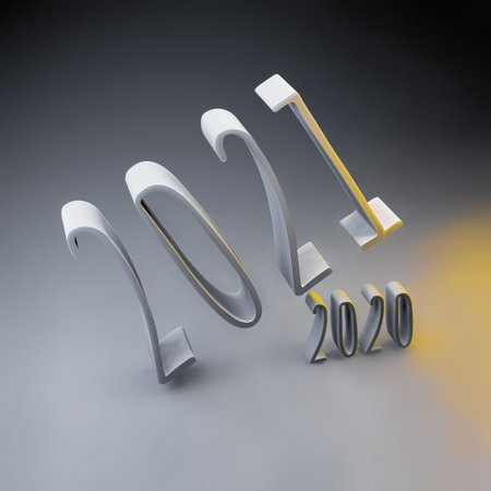 Neon figures coming 2021 and past 2020 illuminated by sophites. Concept. 3d renderの写真素材
