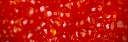 Lots of red trout or salmon caviar, fish eggs, menu background, Luxury delicacy food, Macro photography.の写真素材