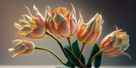 Delicate bouquet of tulips, postcard for March 8, spring day, Valentines Day and other holidaysの写真素材
