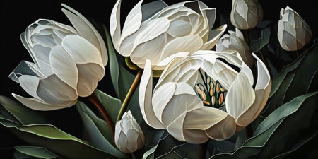 Delicate bouquet of tulips, postcard for March 8, spring day, Valentines Day and other holidaysの写真素材