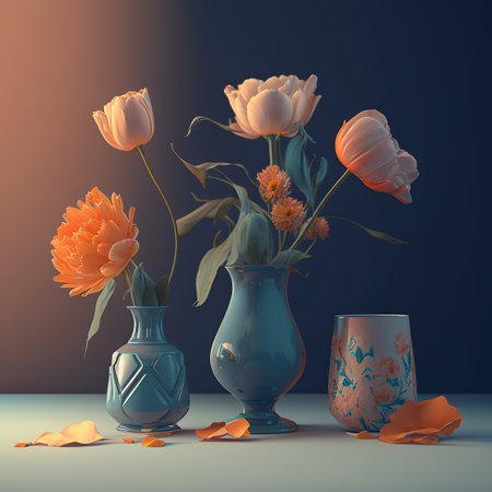 Delicate bouquet of tulips, postcard for March 8, spring day, Valentines Day and other holidaysの写真素材