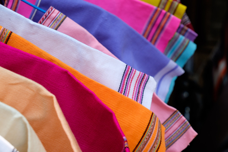 Selective focus colorful handmade cotton hanging clothesの写真素材