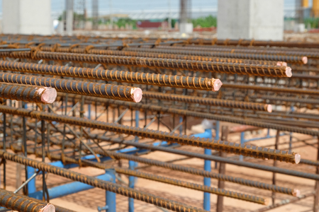 steel deformed re-bar of column in construction site