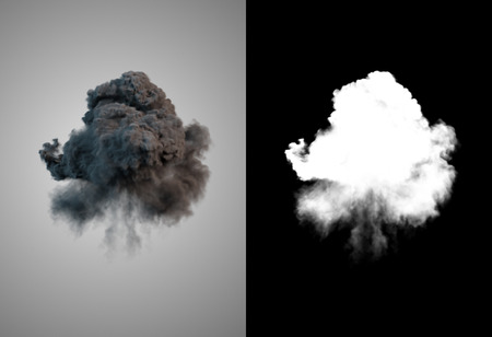 Dangerous and dramatic cloud 3d rendering of black smoke after an explosion with alpha channelの写真素材