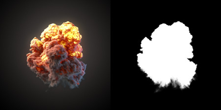 Large explosion with black smoke in dark with alpha channel. 3d renderingの写真素材